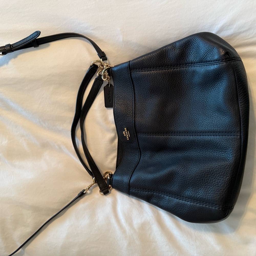 Coach Black Pebbled Leather Shoulder Hobo with Gold Hardware